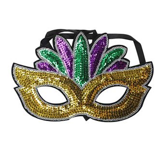 Multicolor Sequins Party Mask Purple Green Yellow 1 pc