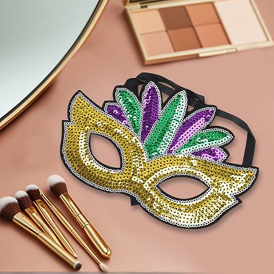 Multicolor Sequins Party Mask Purple Green Yellow 1 Pc