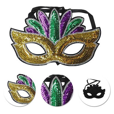 Multicolor Sequins Party Mask Purple Green Yellow 1 Pc