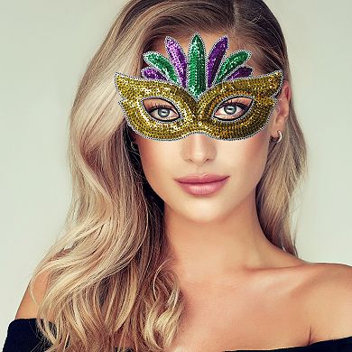 Multicolor Sequins Party Mask Purple Green Yellow 1 Pc