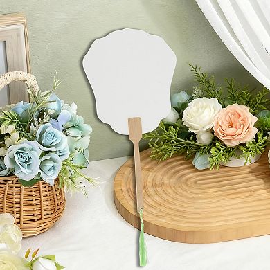 Portable Double-Sided Long Handle Round Lily Folding Fan 1Pc