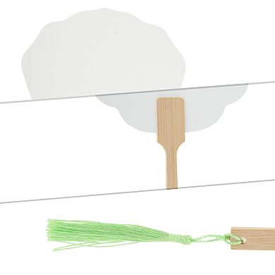 Portable Double-Sided Long Handle Round Lily Folding Fan 1Pc