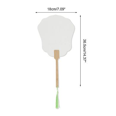 Portable Double-Sided Long Handle Round Lily Folding Fan 1Pc