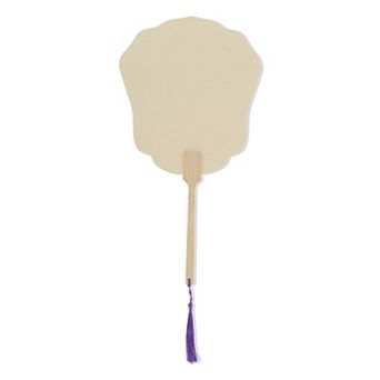 Portable Double-Sided Long Handle Round Lily Folding Fan 1 pc