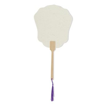 Portable Double-Sided Long Handle Round Lily Folding Fan 1 pc