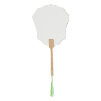 Portable Double-Sided Long Handle Round Lily Folding Fan 1 pc