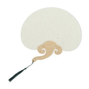 Portable Double-Sided Short Handle Round Ruyi Xuan Paper Folding Fan 1 pc Light Gray Green