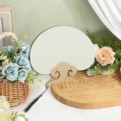 Portable Double-Sided Short Handle Round Ruyi Xuan Paper Folding Fan 1Pc Light Gray Green