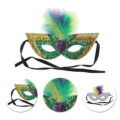 Feather Sequins Half Face Party Mask for Mardi Gras Costume Events 1 Pc
