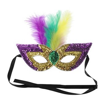 Feather Sequins Half Face Party Mask for Mardi Gras Costume Events 1 pc
