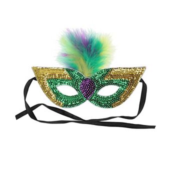 Feather Sequins Half Face Party Mask for Mardi Gras Costume Events 1 pc