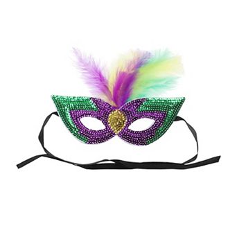 Feather Sequins Half Face Party Mask for Mardi Gras Costume Events 1 pc