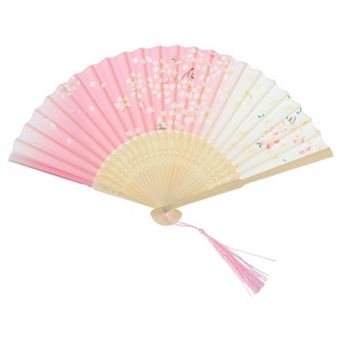 Ancient Style Folding Fan for Weddings and Parties 1 pc Pink White