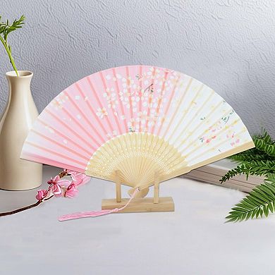 Ancient Style Folding Fan for Weddings and Parties 1Pc Pink White