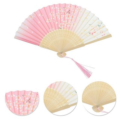 Ancient Style Folding Fan for Weddings and Parties 1Pc Pink White