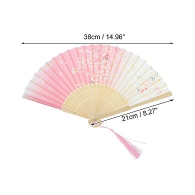 Ancient Style Folding Fan for Weddings and Parties 1Pc Pink White