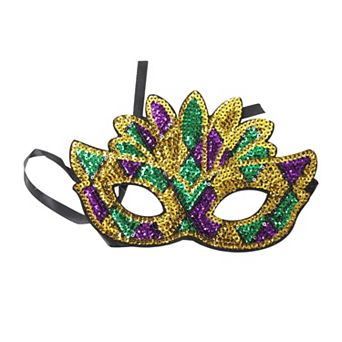 Multicolor Sequins Half Face Party Mask Purple Green Yellow 1 pc