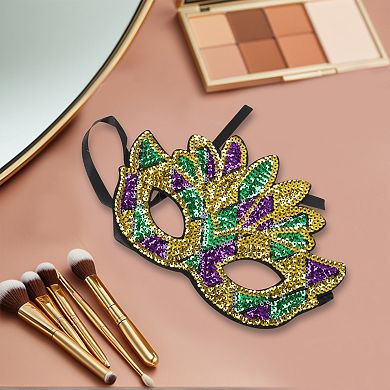 Multicolor Sequins Half Face Party Mask Purple Green Yellow 1 Pc