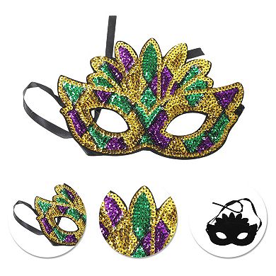 Multicolor Sequins Half Face Party Mask Purple Green Yellow 1 Pc