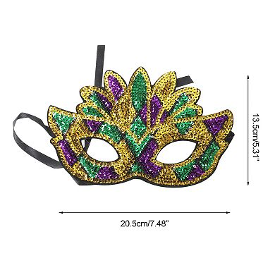 Multicolor Sequins Half Face Party Mask Purple Green Yellow 1 Pc