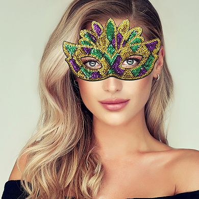 Multicolor Sequins Half Face Party Mask Purple Green Yellow 1 Pc