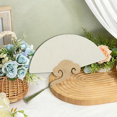Portable Double-Sided Short Handle Round-Shaped Folding Fan 1Pc