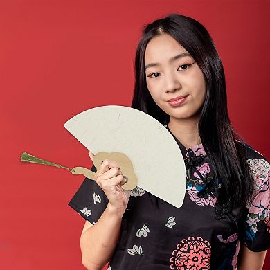 Portable Double-Sided Short Handle Round-Shaped Folding Fan 1Pc