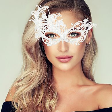 Lace Half Face Party Mask for Mardi Gras and Special Events 1 Pc Special Design White