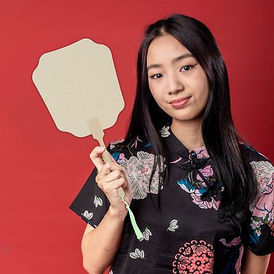 Portable Double-Sided Long Handle Round Flying Fairy Folding Fan 1Pc