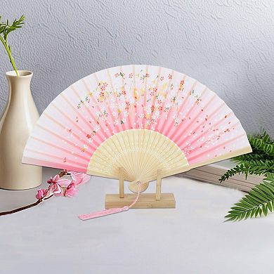 Ancient Style Folding Fan for Weddings and Parties 1Pc Rose Red