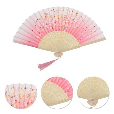 Ancient Style Folding Fan for Weddings and Parties 1Pc Rose Red