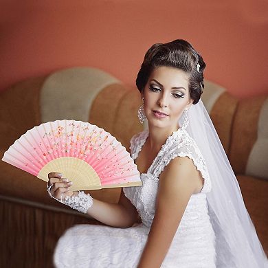 Ancient Style Folding Fan for Weddings and Parties 1Pc Rose Red