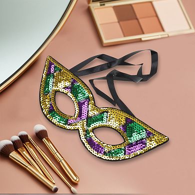 Colorful Sequins Half-Face Party Mask Purple Green Yellow 1 Pc