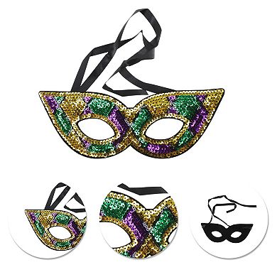 Colorful Sequins Half-Face Party Mask Purple Green Yellow 1 Pc