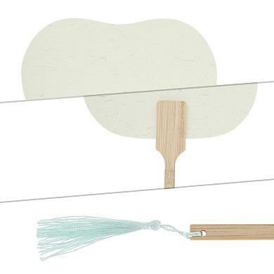 Portable Double-Sided Long Handle Xuan Paper Folding Fan 1Pc