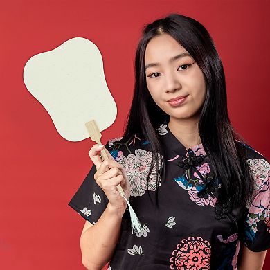 Portable Double-Sided Long Handle Xuan Paper Folding Fan 1Pc