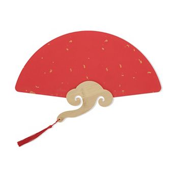 Portable Double-Sided Short Handle Round-Shaped Folding Fan Red 1 pc