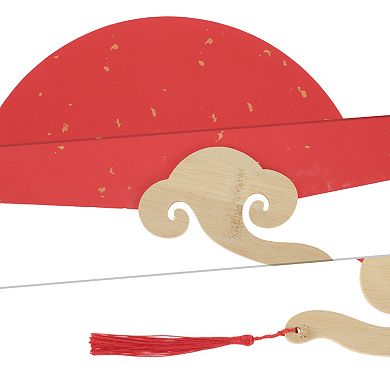 Portable Double-Sided Short Handle Round-Shaped Folding Fan Red 1 Pc