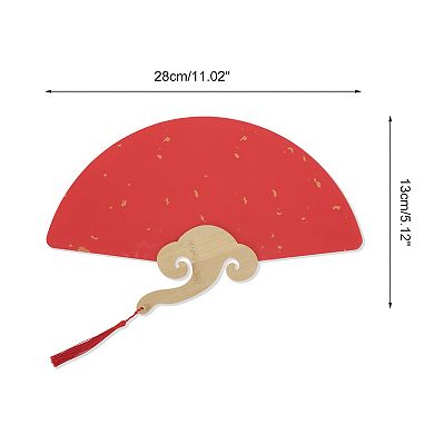 Portable Double-Sided Short Handle Round-Shaped Folding Fan Red 1 Pc