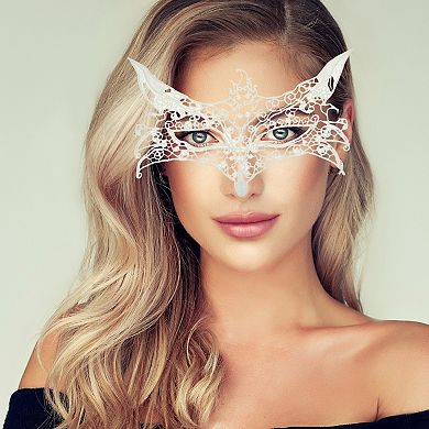 Elegant Lace Half Face Party Mask for Mardi Gras and Special Events 1 Pc Wolf White