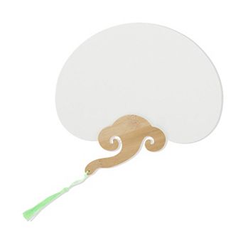 Portable Double-Sided Short Handle Round Ruyi Xuan Paper Folding Fan 1 pc White Light Green