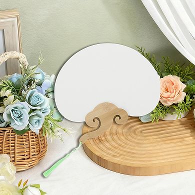 Portable Double-Sided Short Handle Round Ruyi Xuan Paper Folding Fan 1Pc White Light Green