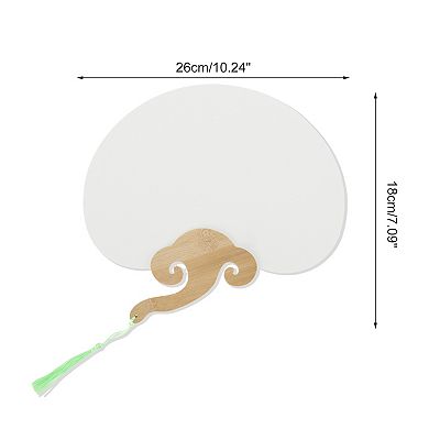 Portable Double-Sided Short Handle Round Ruyi Xuan Paper Folding Fan 1Pc White Light Green