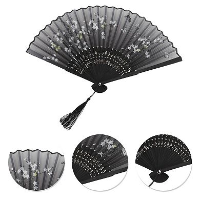 Ancient Style Folding Fan for Weddings and Parties 1Pc Flowers Gray