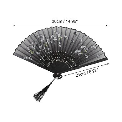 Ancient Style Folding Fan for Weddings and Parties 1Pc Flowers Gray