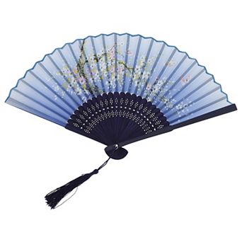Ancient Style Folding Fan for Weddings and Parties 1 pc Blue White