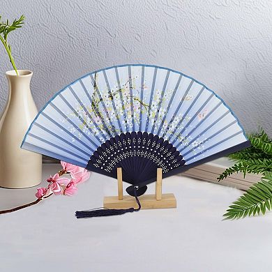 Ancient Style Folding Fan for Weddings and Parties 1Pc Blue White