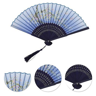 Ancient Style Folding Fan for Weddings and Parties 1Pc Blue White