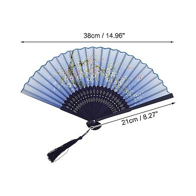 Ancient Style Folding Fan for Weddings and Parties 1Pc Blue White