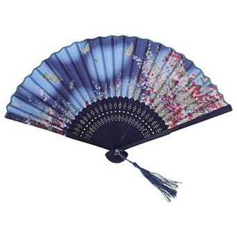Ancient Style Folding Fan for Weddings and Parties 1 pc Blue